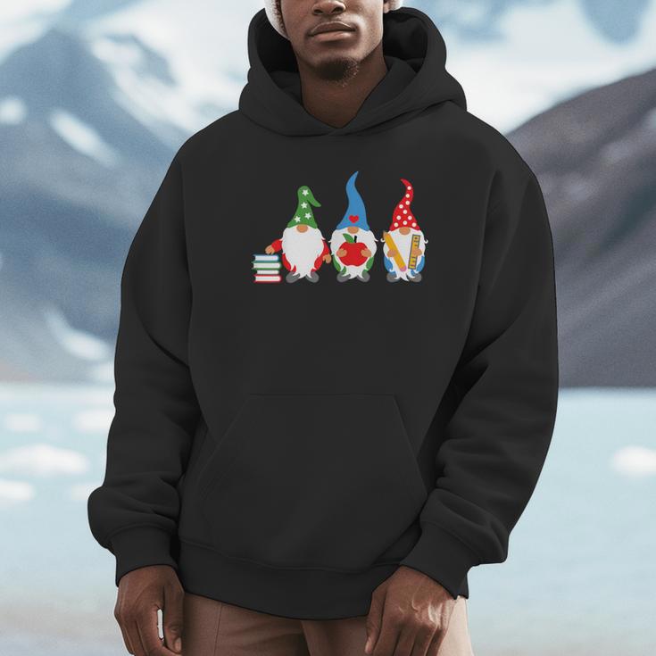 Three Gnomes School Books Pencil Apple Student Teacher For Men Women Girls Kids Unisex Hoodie