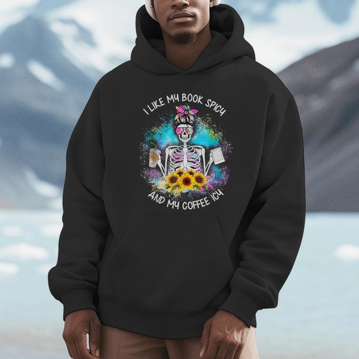 Tie-Dye Messy Bun Skull I Like My Books Spicy & My Coffee Unisex Hoodie
