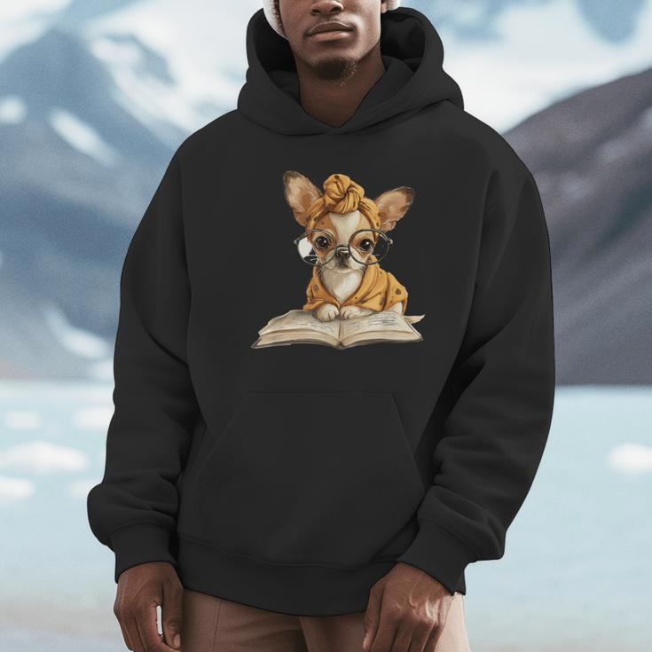 Tiny Puppy Open Book Reading Dog Lover Graphic Round Glasses Unisex Hoodie Tiny Puppy Open Book Reading Dog Lover Graphic Round Glasses Unisex Hoodie