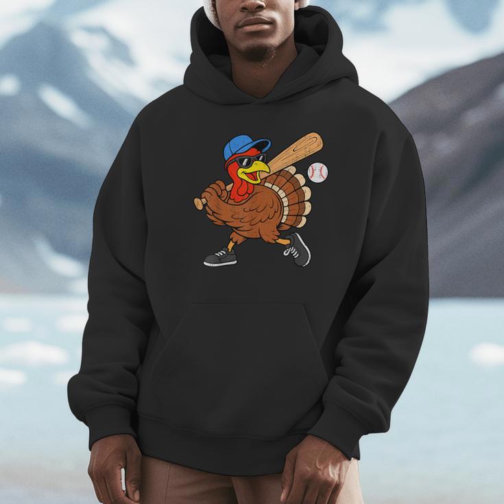 Turkey Baseball Thanksgiving Sports Humor Men Boy Kids Unisex Hoodie
