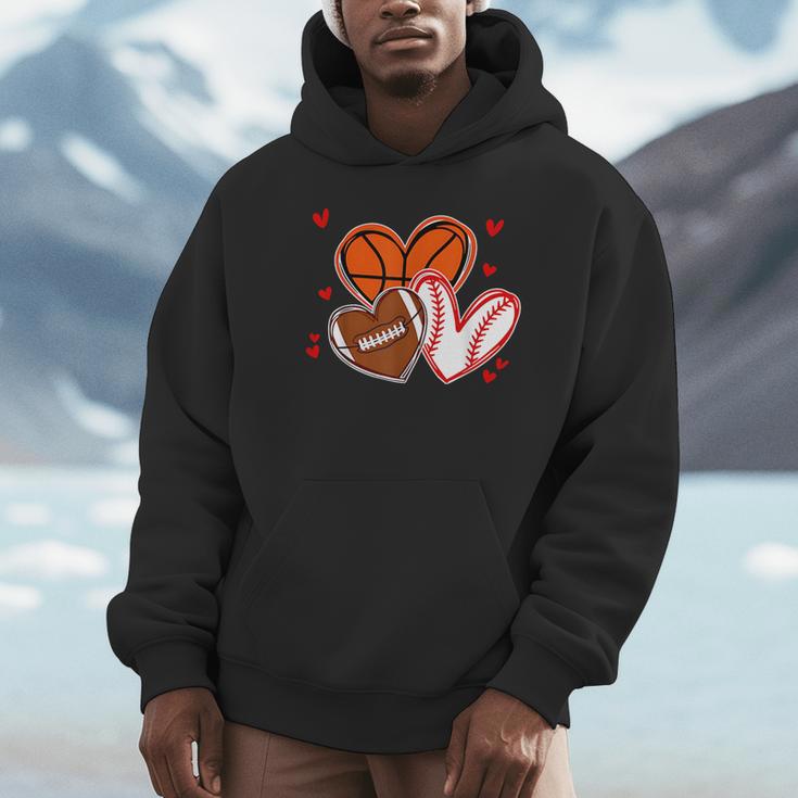 Valentines Baseball Basketball Football Heart Boy Men Unisex Hoodie Valentines Baseball Basketball Football Heart Boy Men Unisex Hoodie