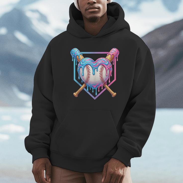 Valentines Baseball Heart Dripping Ice Cream Gen Z Alpha Unisex Hoodie