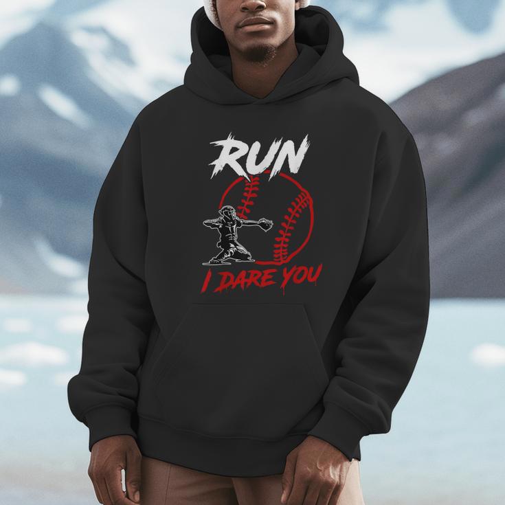 Vintage Baseball Catcher Boys Go Ahead Run I Dare You Unisex Hoodie Vintage Baseball Catcher Boys Go Ahead Run I Dare You Unisex Hoodie