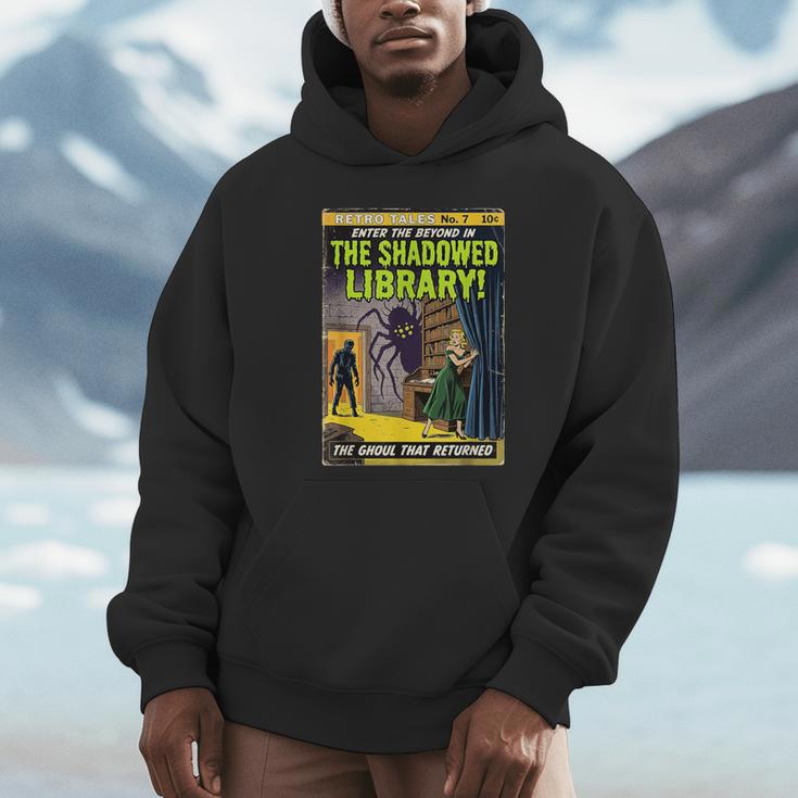 Vintage Horror Comic Book Cover Shadowed Library Zombie Unisex Hoodie
