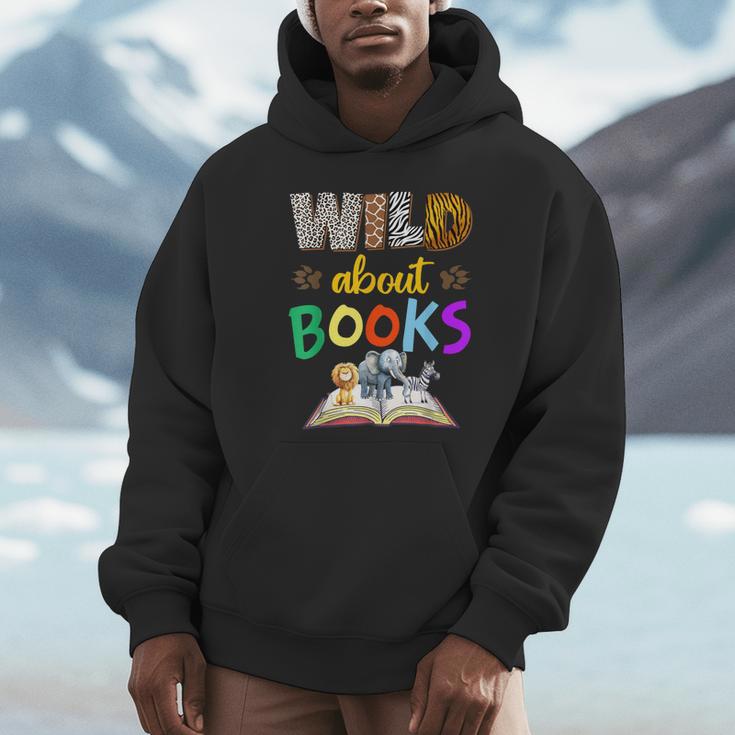 Wild About Reading Books Reader Bookworm Animals Book Lover Unisex Hoodie Wild About Reading Books Reader Bookworm Animals Book Lover Unisex Hoodie