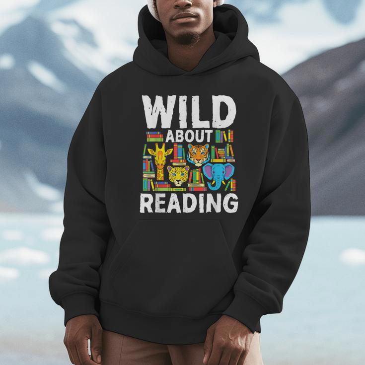 Wild About Reading Safari Animals Books Teacher Student Unisex Hoodie