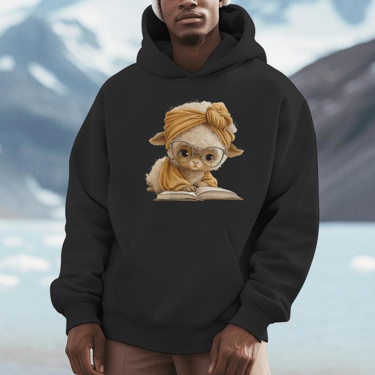 Women's Cute Lamb Reading Book Lover Animal Graphic Baby Sheep Open Unisex Hoodie Women's Cute Lamb Reading Book Lover Animal Graphic Baby Sheep Open Unisex Hoodie