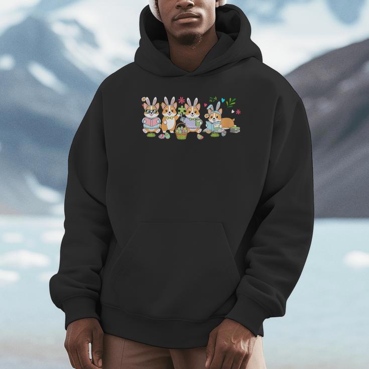 Women's Group Bunny Corgis Easter Reading Book Hunting Eggs Owner Unisex Hoodie Women's Group Bunny Corgis Easter Reading Book Hunting Eggs Owner Unisex Hoodie