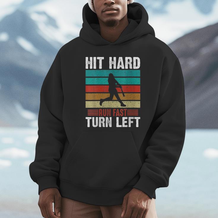 Women's Retro Hit Hard Run Fast Turn Left Baseball Lover Unisex Hoodie