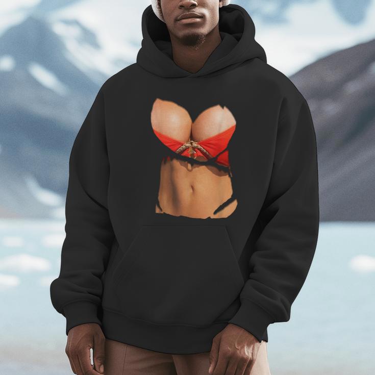 ファニーフェイクビキニボディとおっぱいコスチュームtシャツ パーカー