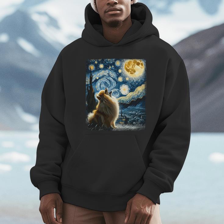 ポメラニアン 犬 イヌアート ゴッホ 星月夜 ポメラニアン 長袖tシャツ パーカー