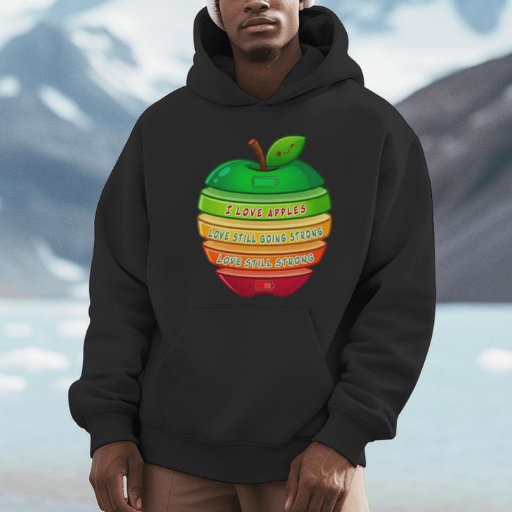 リンゴの力シリーズ リンゴのエネルギー リンゴ スライス 充電 バッテリー 残量 おもしろみ ユニーク 長袖tシャツ パーカー