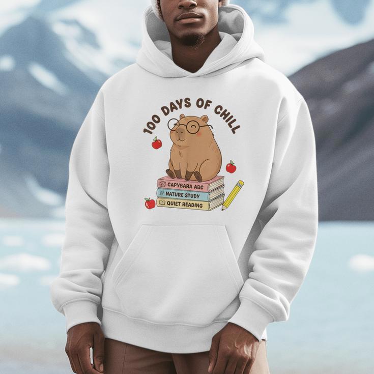100 Days Of Chill Cute Capybara School Book Lover Unisex Hoodie