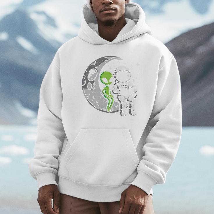 Astronaut Reading Book To Alien Moon Space Women Kids Men Premium Tri-Blend Unisex Hoodie