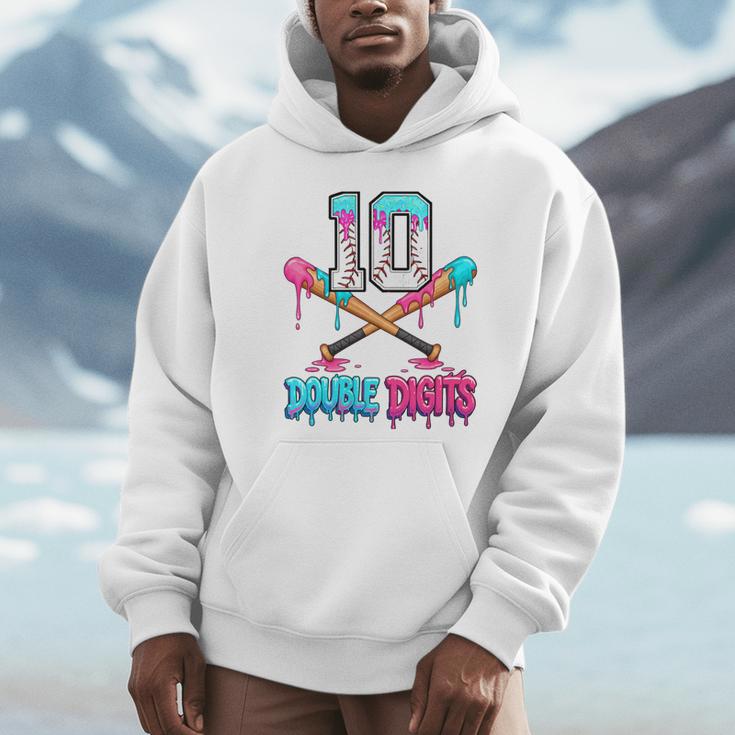 Baseball 10 Year Old Ice Cream Drip 10th Bday Double Digits Unisex Hoodie