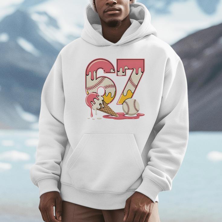 Baseball Drip Number 67 Player Ice Cream Or 67th Birthday Unisex Hoodie