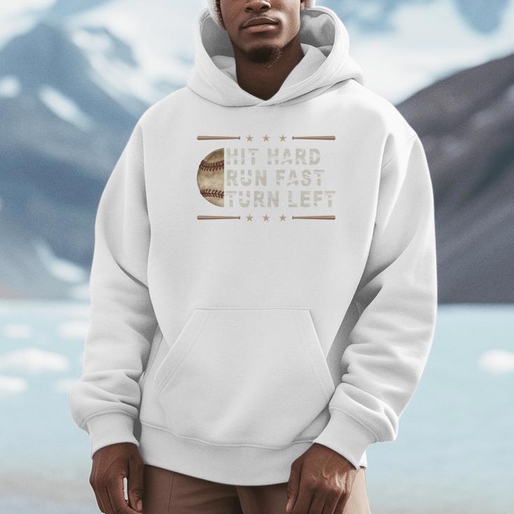 Baseball Hit Hard Run Fast Turn Left Men Boys Unisex Hoodie
