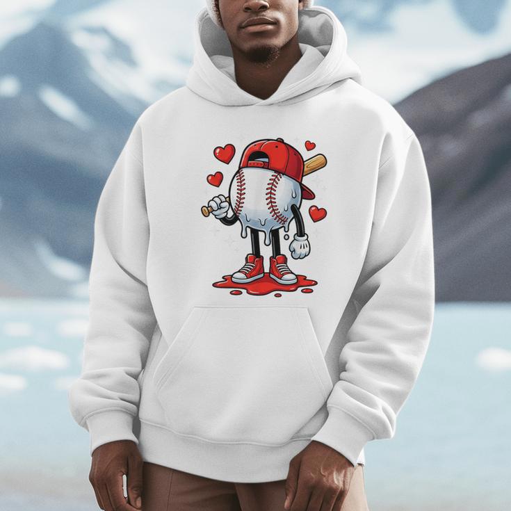 Baseball Ice Cream Drip Valentines Day Sports For Kids Boys Unisex Hoodie