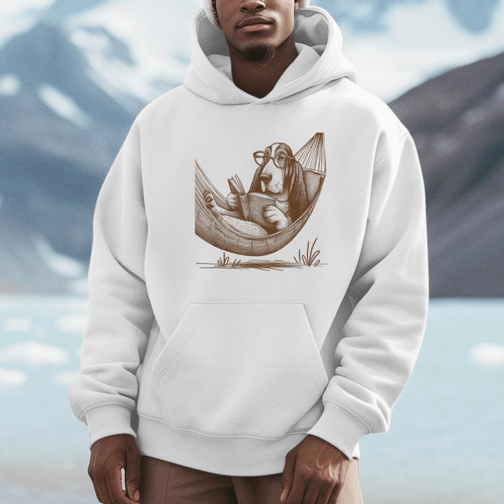 Basset Hound Dog Mom Basset Hound Dog Reading Book Unisex Hoodie