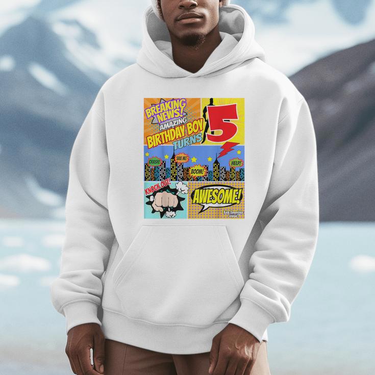 Birthday Boys Shirt Age 5 Superhero Comic Book Theme Party Unisex Hoodie Birthday Boys Shirt Age 5 Superhero Comic Book Theme Party Unisex Hoodie