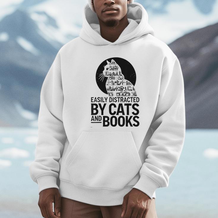 Book Reading Book Easily Distracted By Cats And Books Unisex Hoodie
