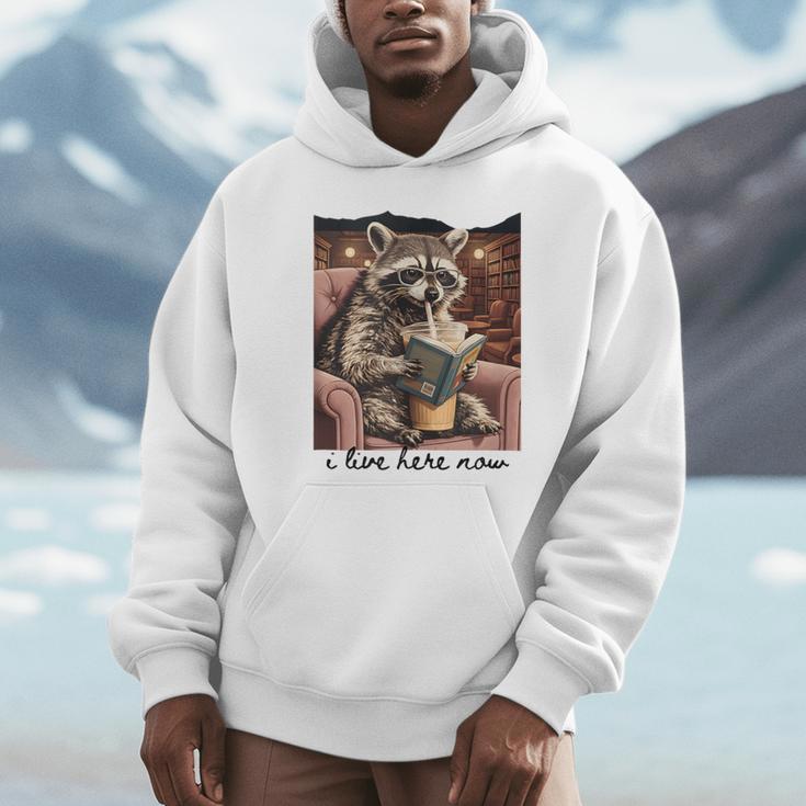 Bookish Mom Raccoon I Live Here Now Library Book Lover Unisex Hoodie