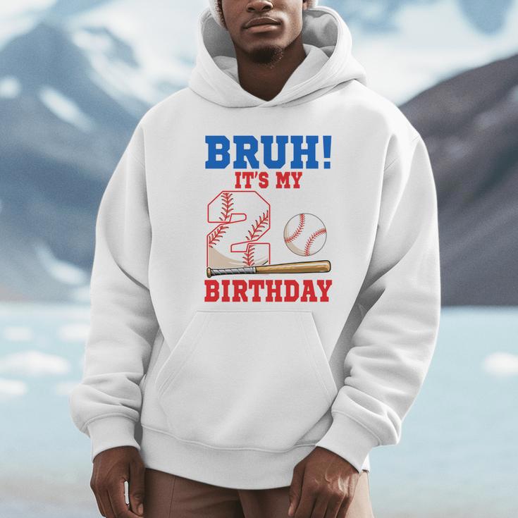 Bruh It's My 2nd Birthday Boy Baseball Themed Party Unisex Hoodie