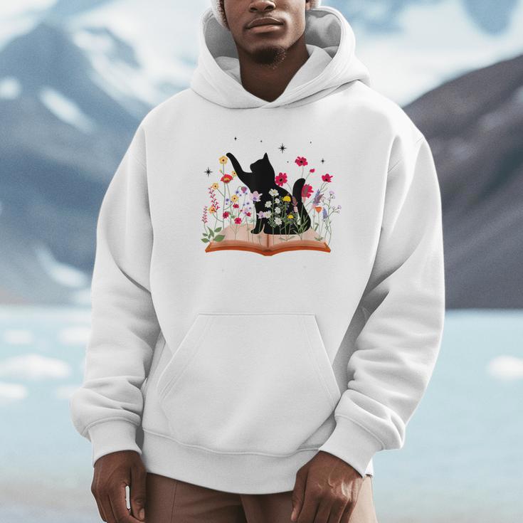 Cat Kitten Wildflower Book Pet Owner Librarian Unisex Hoodie