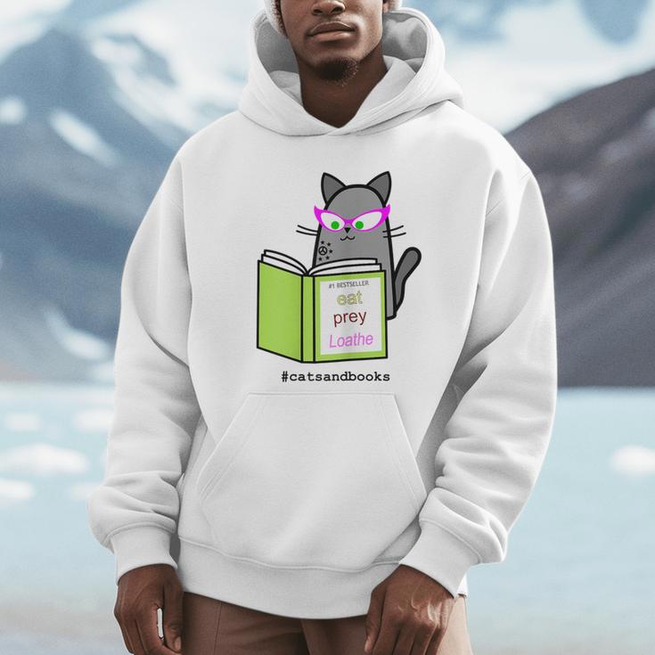 Cats And Books Happiness Cartoon Cat Pun For Women Unisex Hoodie