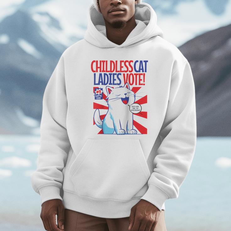 Childless Cat Ladies Vote Kamala Harris Cute Comic Book Cat Raglan Baseball Tee Unisex Hoodie