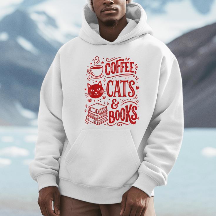 Coffee Cats And Books Lover Reading Unisex Hoodie Coffee Cats And Books Lover Reading Unisex Hoodie