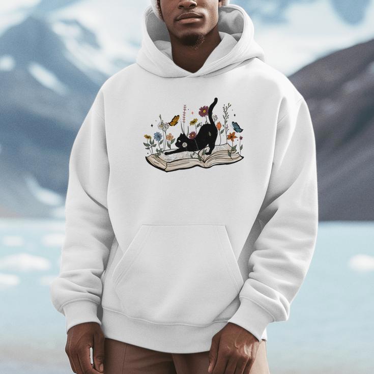 Cute Cat Flower Garden Book Kitty Reading Floral Unisex Hoodie Cute Cat Flower Garden Book Kitty Reading Floral Unisex Hoodie