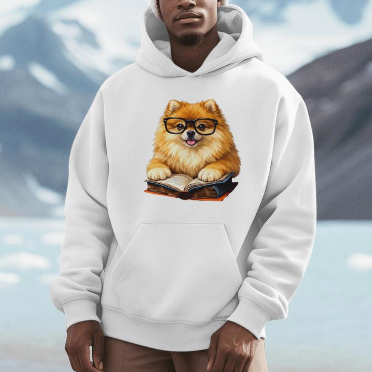 Cute Dog Pomeranian Reading Book Premium Tri-Blend Unisex Hoodie