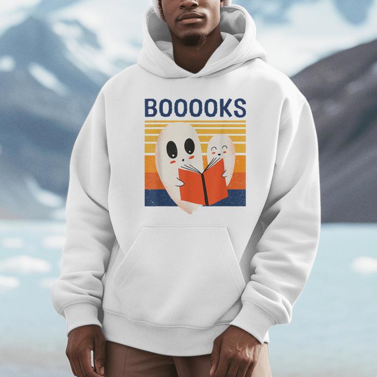 Cute Ghost Book Reading Halloween Teacher Puns Booooks Men Women Kids Unisex Hoodie