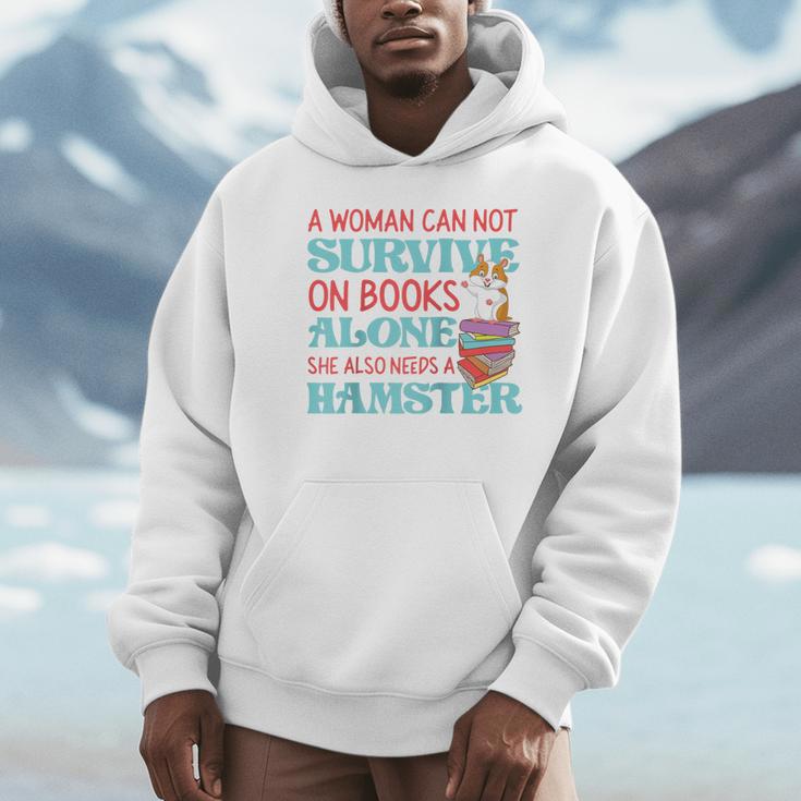 Cute Hamster Reading Book A Woman Can Not Survive On Books Raglan Baseball Tee Unisex Hoodie
