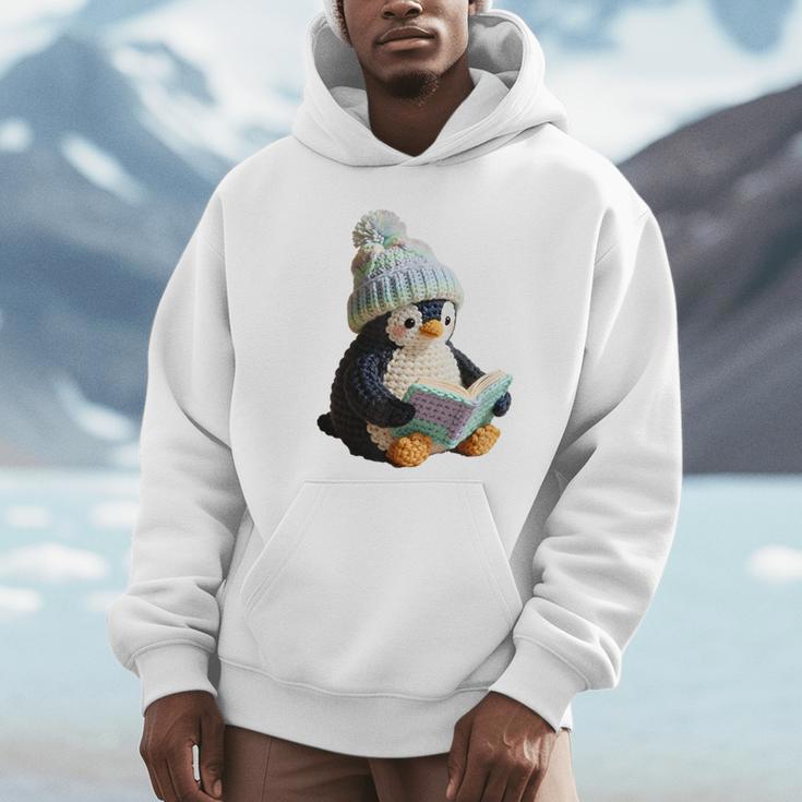 Cute Penguin Reading Book Faux-Crochet Print Unisex Hoodie Cute Penguin Reading Book Faux-Crochet Print Unisex Hoodie