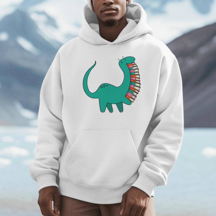 Dinosaur Carrying Book Reading Bookworm Librarian Unisex Hoodie