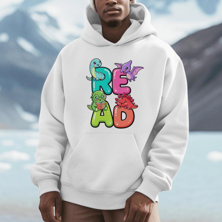 Dinosaur Read Book Lover Dino Reading Kids Premium Tri-Blend Unisex Hoodie