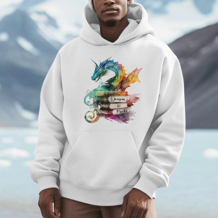 Dragons And Books Watercolor Fantasy Dragon Lover Theme Unisex Hoodie Dragons And Books Watercolor Fantasy Dragon Lover Theme Unisex Hoodie