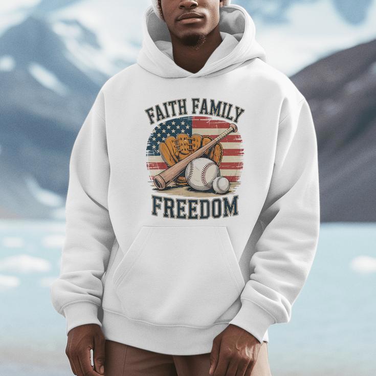 Faith Family Freedom Patriotic Christian Baseball Game Day Unisex Hoodie