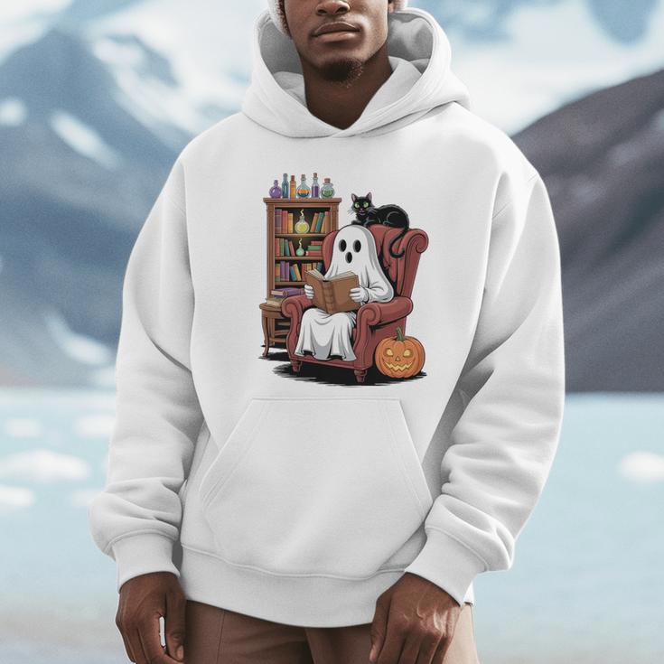 Ghost With Bookshelf Halloween Bookish Premium Tri-Blend Unisex Hoodie