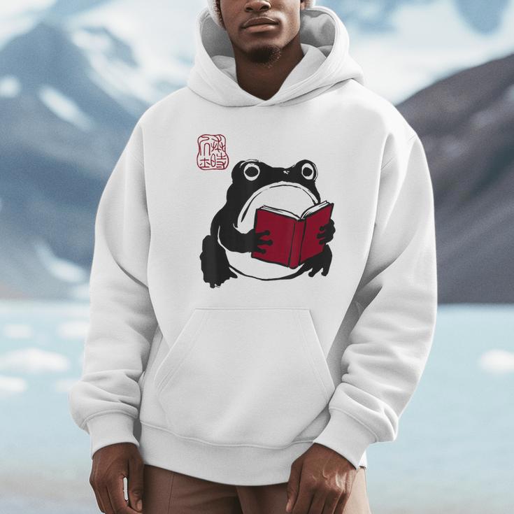 Grumpy Frog Book Lover Librarian Anime Japanese Unisex Hoodie