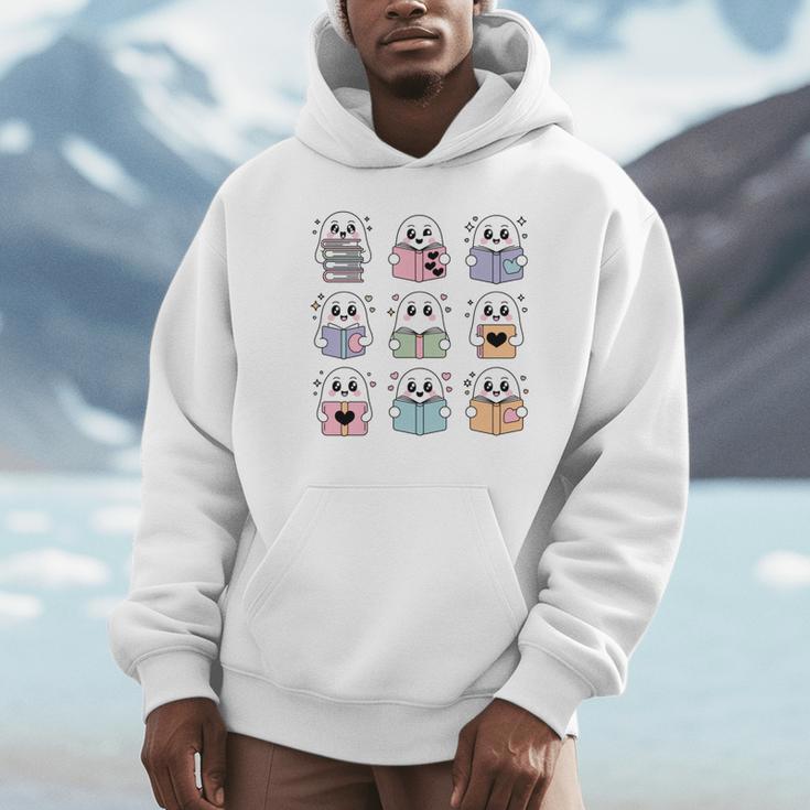 Halloween Ghosts Reading Books Pattern Spooky Kawaii Anime Unisex Hoodie Halloween Ghosts Reading Books Pattern Spooky Kawaii Anime Unisex Hoodie