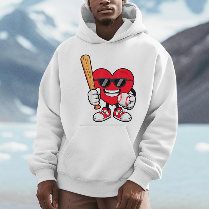 Heart Playing Baseball Valentines Day Unisex Hoodie