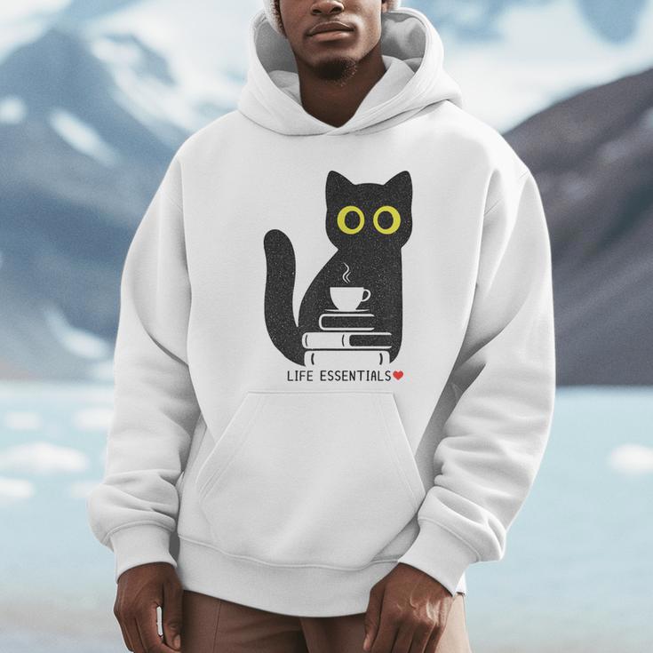 Life Essentials Witty Grungy Noisy Book Tea And Cat Unisex Hoodie