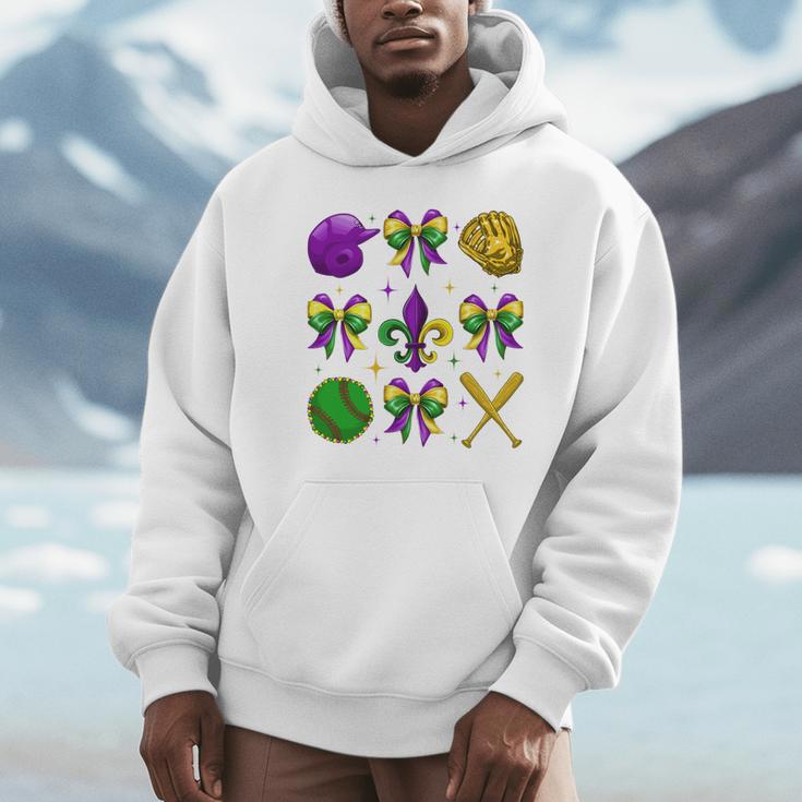 Mardi Gras Baseball Coquette Bow Fat Tuesday Parade Girls Unisex Hoodie Mardi Gras Baseball Coquette Bow Fat Tuesday Parade Girls Unisex Hoodie