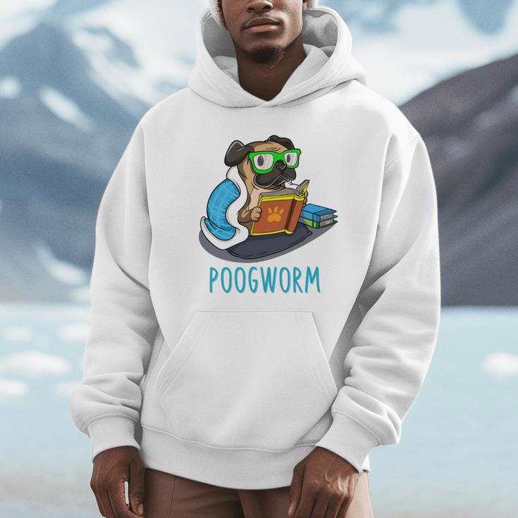 Nerdy Pug Reading Books Poogworm Pug Bookworm Unisex Hoodie