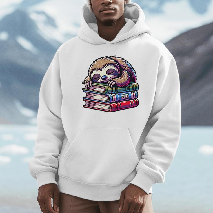 Reading Muffler Sloth On Stack Of Books Premium Tri-Blend Unisex Hoodie