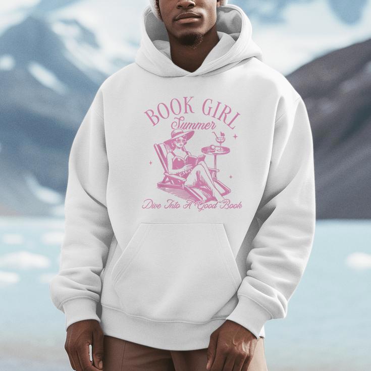 Retro Book Girl Summer Beach Vacation For Book Lover Unisex Hoodie