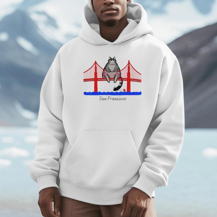 San Francisco Cat Golden Gate Bridge Book Lover Vintage Unisex Hoodie